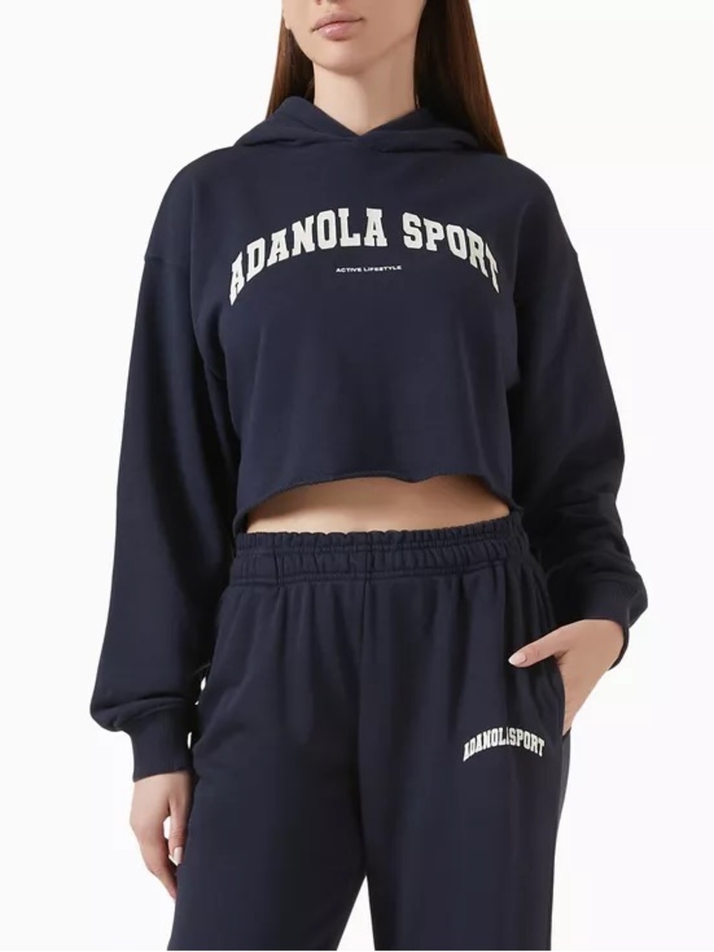 Adanola Blue AS Raw-hem Cotton Blend Crop Hoodie - Size L - Picture 3 of 14